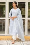 Buy_Maison Shefali_Blue Chanderi Embroidery Round Kurta Set _at_Aza_Fashions