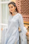 Shop_Maison Shefali_Blue Chanderi Embroidery Round Kurta Set _Online_at_Aza_Fashions