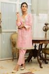Buy Maison Shefali Pink Chanderi Pant Cotton Silk Embroidery V Neck Kurta And Set at Aza Fashions Buy_Maison Shefali_Pink Chanderi Pant Cotton Silk Embroidery V Neck Kurta And Set _at_Aza_Fashions