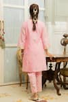 Shop Maison Shefali Pink Chanderi Pant Cotton Silk Embroidery V Neck Kurta And Set at Aza Fashions Shop_Maison Shefali_Pink Chanderi Pant Cotton Silk Embroidery V Neck Kurta And Set _at_Aza_Fashions