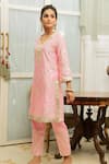 Buy Maison Shefali Pink Chanderi Pant Cotton Silk Embroidery V Neck Kurta And Set Online at Aza Fashions Buy_Maison Shefali_Pink Chanderi Pant Cotton Silk Embroidery V Neck Kurta And Set _Online_at_Aza_Fashions