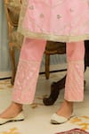 Maison Shefali Pink Chanderi Pant Cotton Silk Embroidery V Neck Kurta And Set at Aza Fashions Maison Shefali_Pink Chanderi Pant Cotton Silk Embroidery V Neck Kurta And Set _at_Aza_Fashions