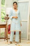 Buy_Maison Shefali_Blue Chanderi Pant Cotton Silk V Neck Kurta And Set _at_Aza_Fashions