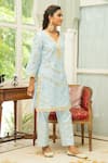 Maison Shefali_Blue Chanderi Pant Cotton Silk V Neck Kurta And Set _Online_at_Aza_Fashions