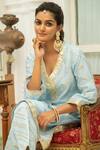 Buy_Maison Shefali_Blue Chanderi Pant Cotton Silk V Neck Kurta And Set _Online_at_Aza_Fashions