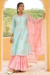 Buy_Maison Shefali_Blue Kurta And Dupatta Chanderi Pant V Neck Sharara Set _at_Aza_Fashions
