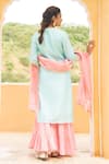 Shop_Maison Shefali_Blue Kurta And Dupatta Chanderi Pant V Neck Sharara Set _at_Aza_Fashions