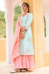 Buy_Maison Shefali_Blue Kurta And Dupatta Chanderi Pant V Neck Sharara Set _Online_at_Aza_Fashions