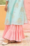 Maison Shefali_Blue Kurta And Dupatta Chanderi Pant V Neck Sharara Set _at_Aza_Fashions