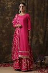 Maison Shefali_Pink Cotton Embroidered Kurta Sharara Set _Online_at_Aza_Fashions