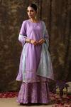 Maison Shefali_Purple Cotton Embroidered Kurta Sharara Set _Online_at_Aza_Fashions