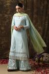 Buy_Maison Shefali_Blue Cotton Embroidered Kurta Sharara Set _at_Aza_Fashions
