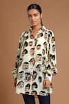 Masaba_White Crepe Stand Collar Printed Shirt _at_Aza_Fashions