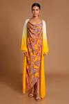 Masaba_Yellow Crepe Draped Dress With Tassel Jacket_Online_at_Aza_Fashions