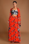 Masaba_Orange Crepe Printed Cape And Pant Set_Online_at_Aza_Fashions