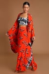 Buy_Masaba_Orange Crepe Printed Cape And Pant Set_at_Aza_Fashions