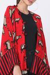 Masaba_Red Crepe Asymmetric Cow Print Jacket_at_Aza_Fashions