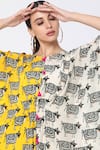 Masaba_White Crepe Round Printed Colorblock Kaftan _at_Aza_Fashions