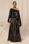 Masaba_Black Cape And Foil Print Anarkali Set_Online_at_Aza_Fashions