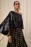 Shop_Masaba_Black Cape And Foil Print Anarkali Set_Online_at_Aza_Fashions