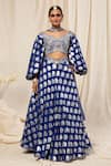 Masaba_Blue Crepe Foil Print Lehenga Set_Online_at_Aza_Fashions