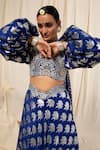 Shop_Masaba_Blue Crepe Foil Print Lehenga Set_Online_at_Aza_Fashions