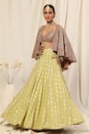 Buy_Masaba_Green Crepe Cape And Foil Print Lehenga Set_at_Aza_Fashions