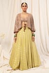 Masaba_Green Crepe Cape And Foil Print Lehenga Set_Online_at_Aza_Fashions