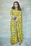 Buy_Masaba_Yellow Crepe Printed Saree With Unstitched Blouse Fabric_at_Aza_Fashions