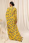 Shop_Masaba_Yellow Crepe Printed Saree With Unstitched Blouse Fabric_at_Aza_Fashions