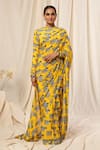 Masaba_Yellow Crepe Printed Saree With Unstitched Blouse Fabric_Online_at_Aza_Fashions