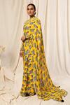 Buy_Masaba_Yellow Crepe Printed Saree With Unstitched Blouse Fabric_Online_at_Aza_Fashions