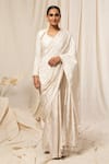 Buy_Masaba_White Crepe Foil Print Saree_at_Aza_Fashions