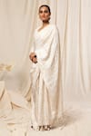 Masaba_White Crepe Foil Print Saree_Online_at_Aza_Fashions