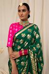 Shop_Masaba_Green Crepe Foil Print Saree_Online_at_Aza_Fashions