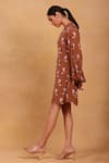 Buy_Masaba_Brown Crepe Printed Canary Blossom Peter Pan Dress _Online_at_Aza_Fashions