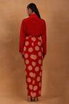 Shop_Masaba_Maroon Crepe Printed Polka Dots Collared Marshmallow Draped Skirt Set _at_Aza_Fashions