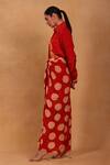 Buy_Masaba_Maroon Crepe Printed Polka Dots Collared Marshmallow Draped Skirt Set _Online_at_Aza_Fashions