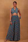 Buy_Masaba_Blue Crepe Mr Beaks Print Top And Palazzo Set_at_Aza_Fashions