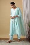 Maison Shefali_Blue Kurta Chanderi Dupatta Woven Doria Pant Cotton Embroidered Set _Online_at_Aza_Fashions