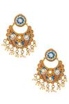 Shop_Minaki_Gold Plated Bead Kundan Chandbalis_at_Aza_Fashions