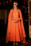 Buy_Maison Shefali_Orange Cotton Embroidered Gota Patti Round Work Anarkali Palazzo Set _at_Aza_Fashions