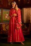 Buy_Maison Shefali_Red Cotton Embroidered Gota Patti Round Work Anarkali Palazzo Set _Online_at_Aza_Fashions