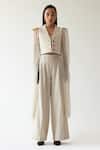 Buy_Mini Sondhi_Beige By (raw Linen) And Winged Sleeve Jacket & Trouser Set _at_Aza_Fashions