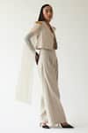 Shop_Mini Sondhi_Beige By (raw Linen) And Winged Sleeve Jacket & Trouser Set _at_Aza_Fashions