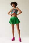 Buy_Mini Sondhi_Green Crepe Embroidered Aari And Bead Work Brick Crop Top & Skirt Set _at_Aza_Fashions