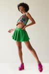 Mini Sondhi_Green Crepe Embroidered Aari And Bead Work Brick Crop Top & Skirt Set _Online_at_Aza_Fashions