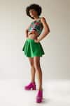 Buy_Mini Sondhi_Green Crepe Embroidered Aari And Bead Work Brick Crop Top & Skirt Set _Online_at_Aza_Fashions
