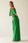 Buy_Mini Sondhi_Green Crepe Embroidered Upcycled Cape Sleeve Jacket And Trouser Set _Online_at_Aza_Fashions