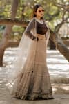 Shop_Nikita Vishakha_Brown Skirt Mesh Top Stretch Gajji Dupatta Tulle Ruffle Hem Set _at_Aza_Fashions